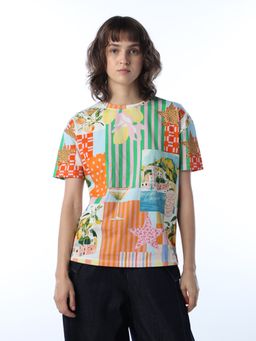 ONLY - Women's Print Regular Fit Multicolor T-shirt - Multi-Color
