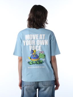 ONLY - Women's Typographic Regular Fit Blue T-shirt