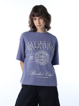 ONLY - Women's Typographic Regular Fit Blue T-shirt