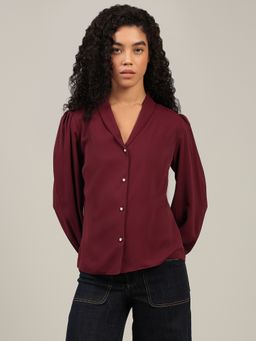 VERO MODA - Shawl Lapel Full Sleeves Shirt - Maroon