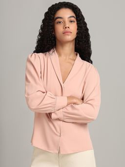 VERO MODA - Shawl Lapel Full Sleeves Shirt - Pink