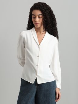 VERO MODA - Shawl Lapel Full Sleeves Shirt - White