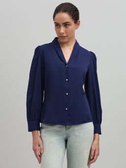 VERO MODA - Shawl Lapel Full Sleeves Shirt - Navy Blue
