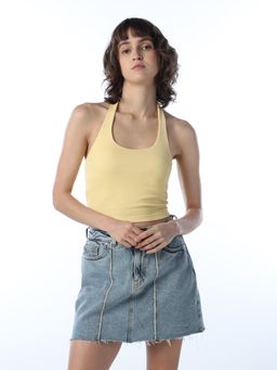 ONLY - Women's Solid Regular Fit Yellow Tank Top