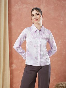 Latin Quarters - Women's Lilac Full Sleeves Floral Printed Collared Casual Shirt
