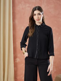 Latin Quarters - Women's Black Solid Collar Neck Casual Shirt