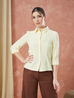 Latin Quarters - Women's Yellow Solid Collar Neck Casual Shirt