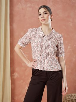 Latin Quarters - Women's Pink Half Sleeves Floral Printed Collared Casual Shirt