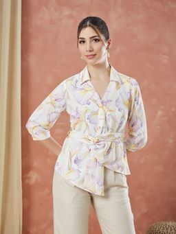 Latin Quarters - Women's Lilac Printed Collared Casual Shirt