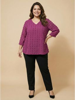 THE PINK MOON - Purple Dobby V-Neck Top