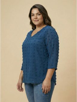 THE PINK MOON - Teal Dobby V-Neck Top