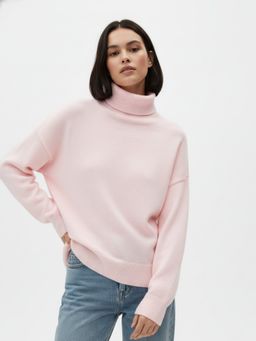 Outzidr - Pink Full Sleeve Turtle Neck Sweatshirt