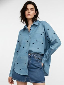 Outzidr - Blue Heart Printed Regular Shirt