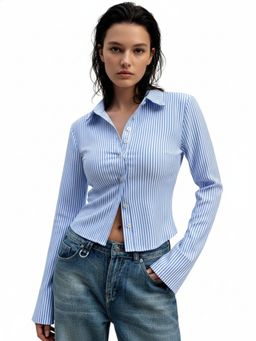 Outzidr - Blue Fitted Shirt With Full Sleeves