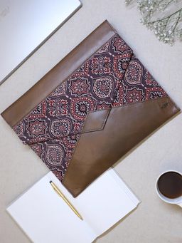 Design Gaatha - Genuine Leather Multi-Color Moroccan Hand Block Printed Ajrakh Fabric Laptop Sleeves