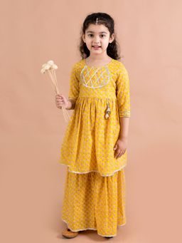 PSPeaches - Girls Mustard Kurta Sharara (Set of 2)