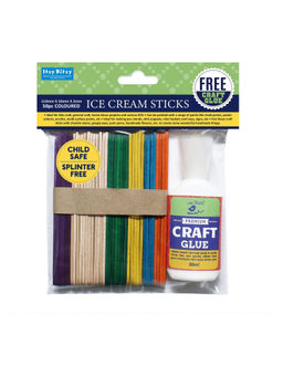 Itsy Bitsy - Colored Ice Cream Sticks for Craft 50 pcs with 30ml Glue