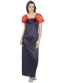 Secret Wish - Women Navy Blue Printed Satin Nighty (Free Size)