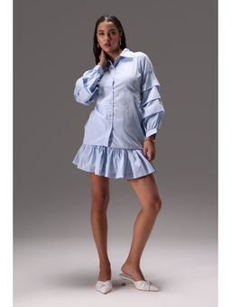 Obleka - Blue Ice Blue Cotton Poplin Ruffle Co-Ord (Set of 2)