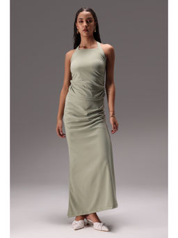 Obleka - Green Sage Ruched Halter Crepe Co-Ord (Set of 2)