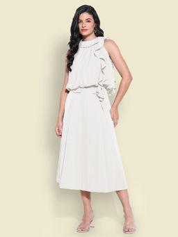 SHOWOFF - Women White Ruffle Neck Co-Ord (Set of 2)