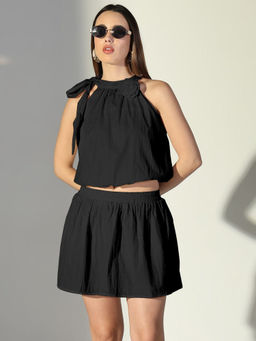 SHOWOFF - Women Black BallonCo-Ord (Set of 2)