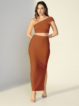 SHOWOFF - Women Textured Rust Co-Ord(Set of 2)