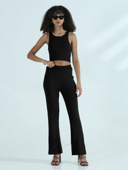 SHOWOFF - Women Ribbed Black Co-Ord With Studs (Set of 2)