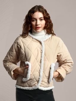 IKI CHIC - Beige Quilted Jacket with Soft Fur Detailing