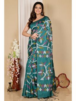 DipDiya - Women Green Cotton Saree with Unstitched Blouse Piece