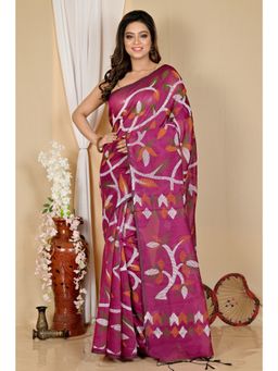 DipDiya - Women Purple Cotton Saree with Unstitched Blouse Piece