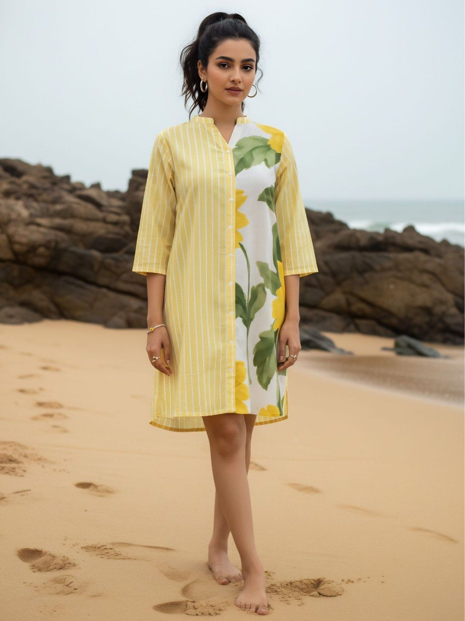 dora dori Women Yellow Cotton Dress-picture-3