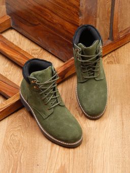 Louis Stitch - Mens Green Italian Suede Leather High Ankle Handmade Long Boots