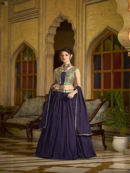 HOUSE OF PURVAJA - Women Wine Embroidered Silk Stitched Lehenga with Blouse and Dupatta