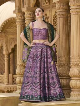 HOUSE OF PURVAJA - Women Purple Kanjivaram Stitched Lehenga with Blouse and Dupatta