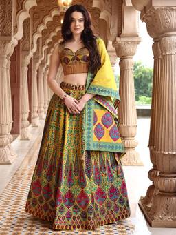 HOUSE OF PURVAJA - Women Kanjivaram Woven Yellow Stitched Lehenga with Blouse and Dupatta