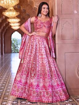 HOUSE OF PURVAJA - Women Kanjivaram Woven Pink Stitched Lehenga with Blouse and Dupatta
