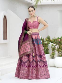 HOUSE OF PURVAJA - Women Pink Kanjivaram Stitched Lehenga with Blouse and Dupatta