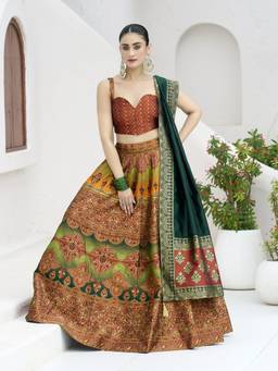 HOUSE OF PURVAJA - Women Rust Kanjivaram Stitched Lehenga with Blouse and Dupatta