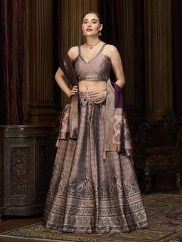 HOUSE OF PURVAJA - Women Rose Gold Kanjivaram Stitched Lehenga with Blouse and Dupatta