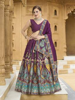 HOUSE OF PURVAJA - Women Wine Jacquard Stitched Lehenga with Blouse and Dupatta