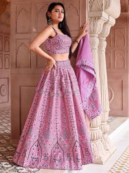 HOUSE OF PURVAJA - Women Kanjivaram Woven Pink Stitched Lehenga with Blouse and Dupatta