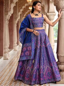 HOUSE OF PURVAJA - Women Kanjivaram Woven Blue Stitched Lehenga with Blouse and Dupatta