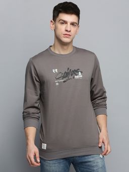 SHOWOFF - Mens Round Neck Printed Grey Pullover Sweatshirt