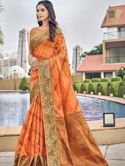 Odette - Orange Colour Organza Saree with Unstitched Blouse