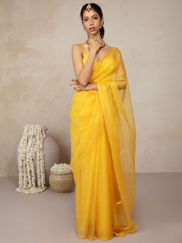 Gajra Gang - Dreamy Pastel Yellow Saree With Stitched Blouse (Set of 2)