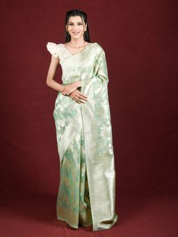 EXCLUSIVA - Green Cotton Saree Zari Woven Work with Unstitched Blouse
