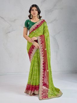 VAIRAGEE - Suvidha Green Saree with Unstiched Blouse