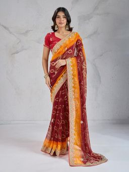 VAIRAGEE - Suvidha Maroon Saree with Unstiched Blouse