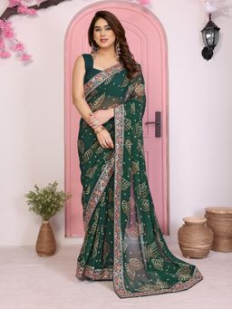 VAIRAGEE - Pan Patta Green Saree with Unstiched Blouse